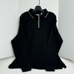 Men's collared Pierre Cardin black 1/4 zip knit long sleeve sweater size Large